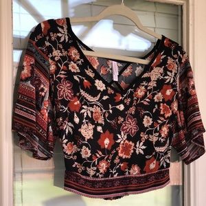 2018 Boho print Crop top Blouse